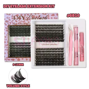 SJ LASHES DIY Eyelash Extension Kit: Volume Style 126-Cluster Lashes (9–15mm) with Bond & Sealant, Remover and Applicator #GB10