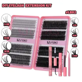 SJ LASHES DIY Cluster Lash Kit: 640 Pcs Mega Value 3-Style Mix (30D/40D/50D) with Bond, Seal, Remover and Tweezer #LB03