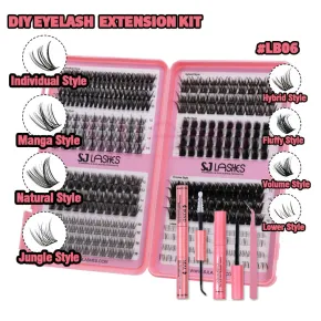 SJ LASHES DIY Cluster Lash Kit: 384 Pcs 12-Style Master Collection (Manga, Jungle, Fluffy & Lower Lashes) with Bond, Seal, Remover and Tweezer #LB06