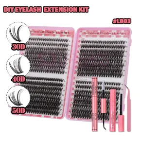 SJ LASHES DIY Cluster Lash Kit: 640 Pcs Mega Value 3-Style Mix (30D/40D/50D) with Bond, Seal, Remover and Tweezer #LB03