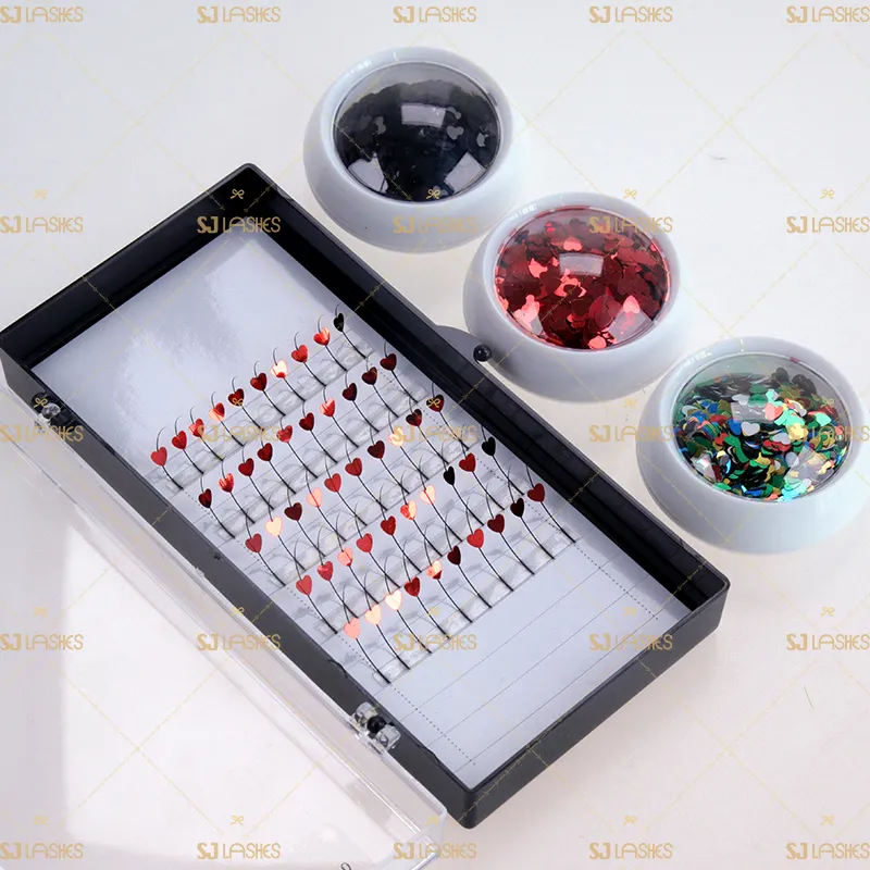 Red Heart Crystals on Individual Eyelash Extension for Valentine Private Label