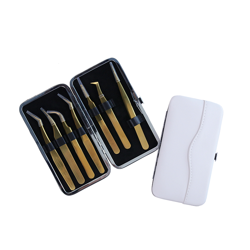 7pcs Professional Glod Eyelash Extension Tweezwes Set