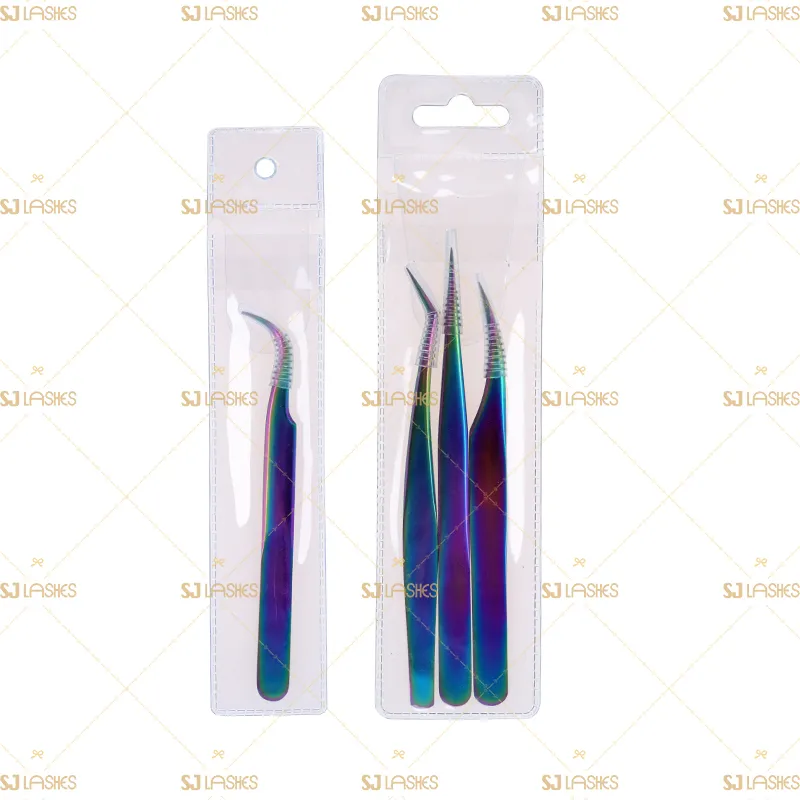 4pcs Classic Rainbow Eyelash Extension Tweezers Set