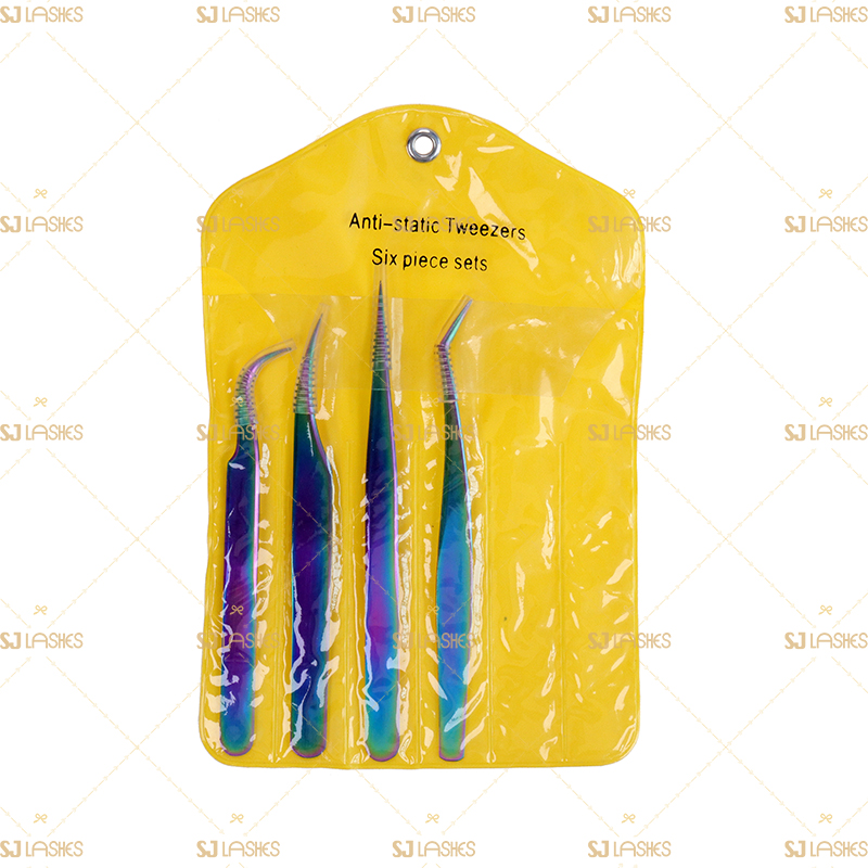 4pcs Classic Rainbow Eyelash Extension Tweezers Set