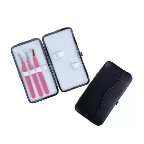 3pcs Classic Pink Eyelash Extension Tweezers Set