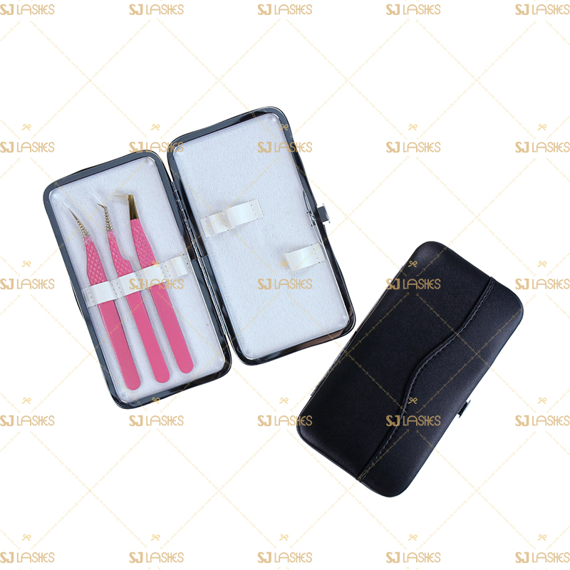 3pcs Classic Pink Eyelash Extension Tweezers Set