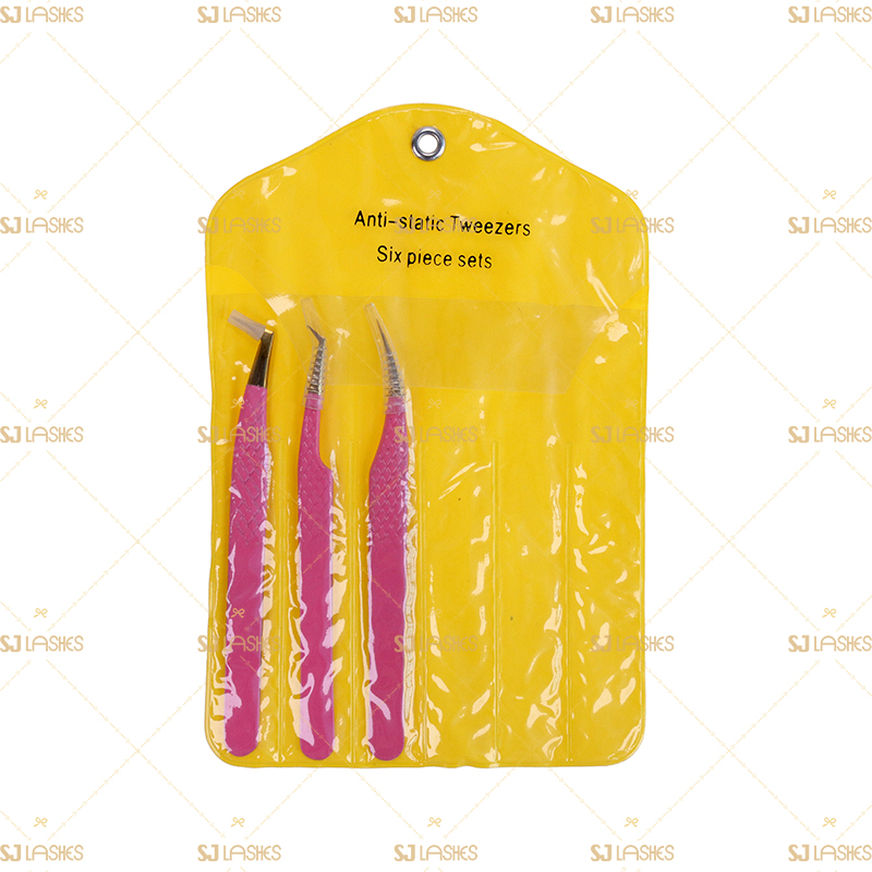 3pcs Classic Pink Eyelash Extension Tweezers Set