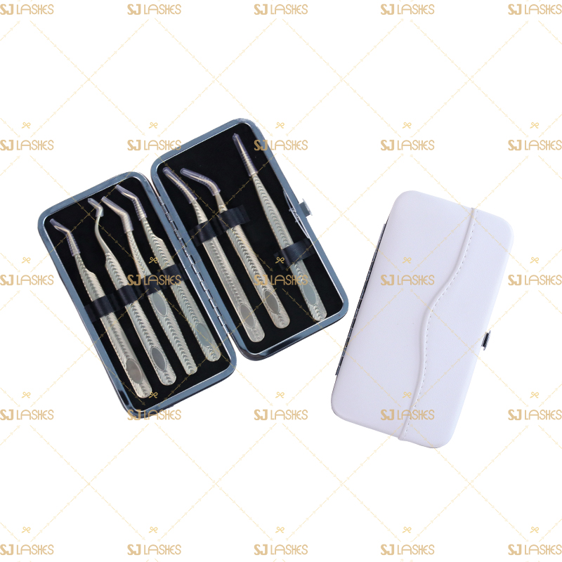 6pcs Professional Glod Eyelash Extension Tweezwes Set