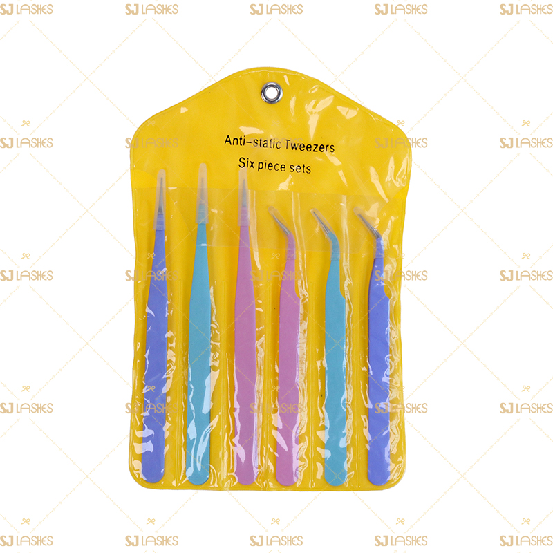 6pcs Colored Eyelash Extension Tweezers Set