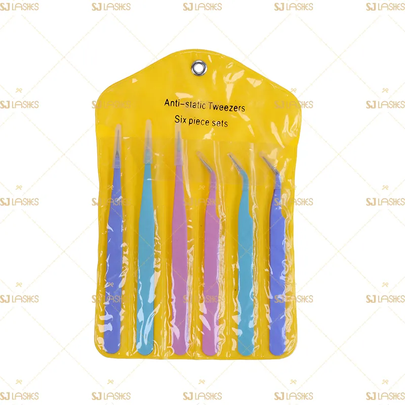 6pcs Colored Eyelash Extension Tweezers Set