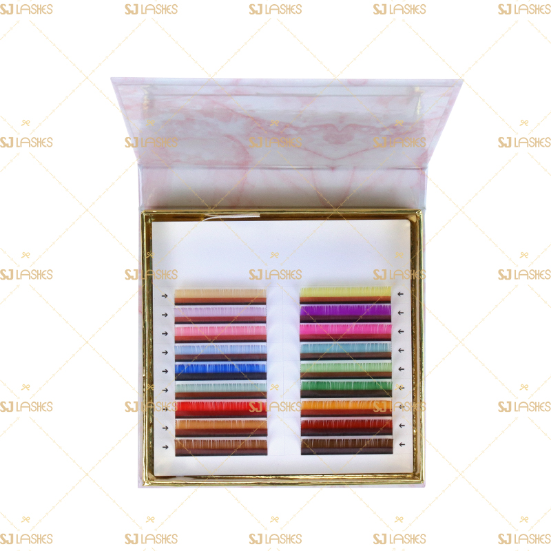 18 Colors Rainbow Lashes Display with Pink Marble Gift Box