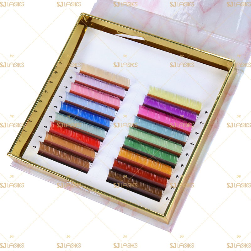 18 Colors Rainbow Lashes Display with Pink Marble Gift Box