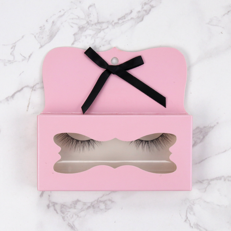 Pink Paper Lash Box with Hanging Hole and Black Bow #SCTZ01