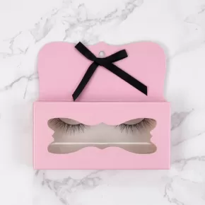Pink Paper Lash Box with Hanging Hole and Black Bow #SCTZ01