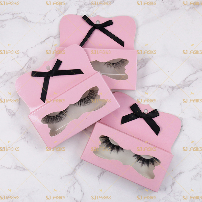 Pink Paper Lash Box with Hanging Hole and Black Bow #SCTZ01