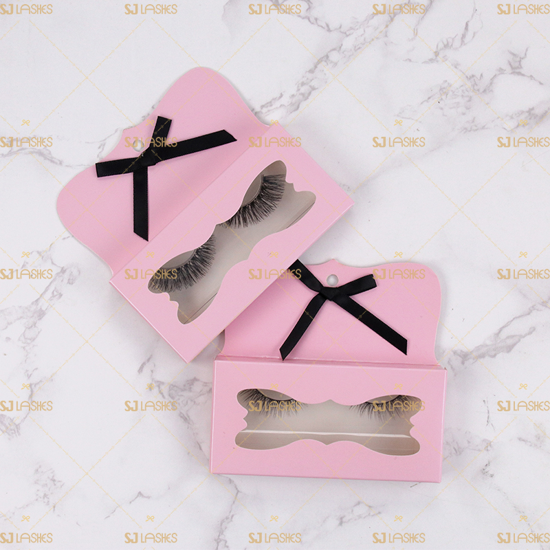 Pink Paper Lash Box with Hanging Hole and Black Bow #SCTZ01