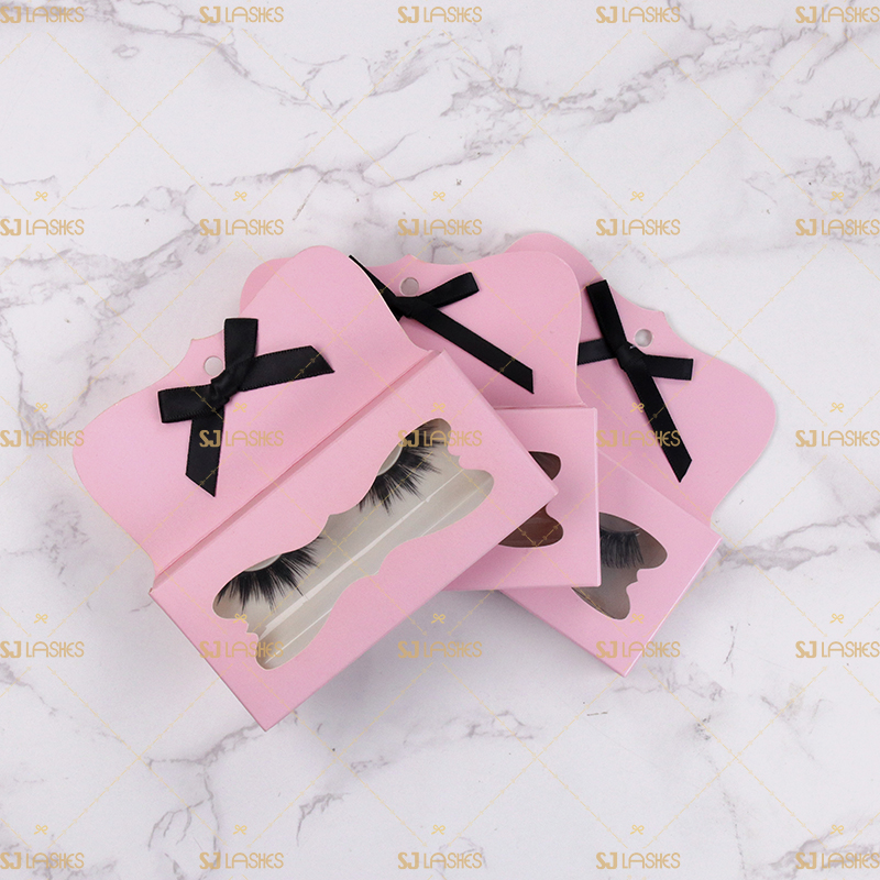Pink Paper Lash Box with Hanging Hole and Black Bow #SCTZ01