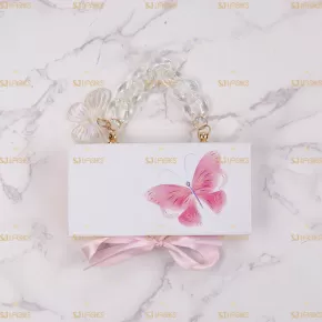 Pink Butterfly Cardboard Eyelash Case with Pink Ribbon and Gold Hanging Chain #SCTL02