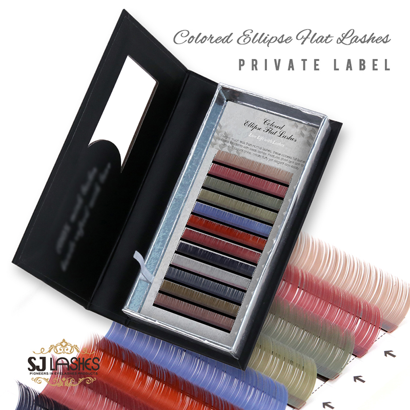 Own Logo Eyelash Case for Colorful Split Tips Ellipse Flat Lashes