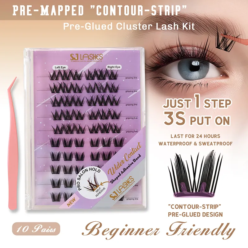 PRE-MAPPED "CONTOUR-STRIP' Pre-Glued Cluster Lash Kit