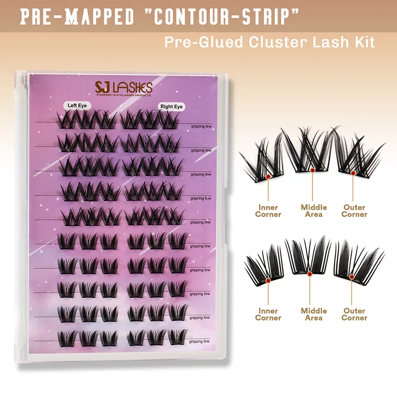 PRE-MAPPED "CONTOUR-STRIP' Pre-Glued Cluster Lash Kit