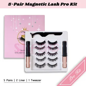 SJ LASHES 5-Pair Magnetic Lash Pro Kit: Dual Magnetic Eyeliners and Precision Tweezer - Pink Star Edition