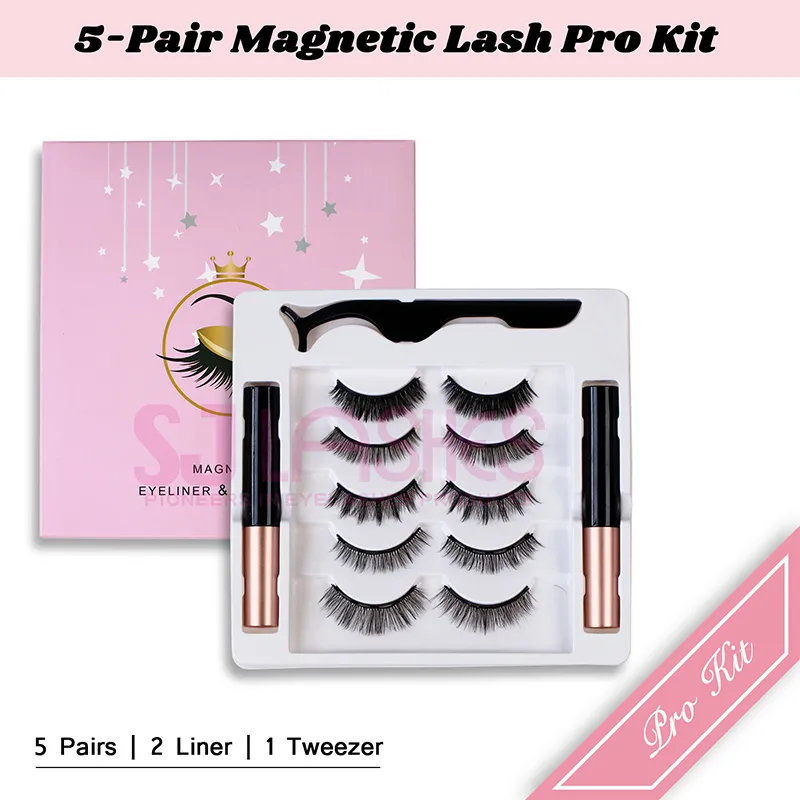 SJ LASHES 5-Pair Magnetic Lash Pro Kit: Dual Magnetic Eyeliners and Precision Tweezer - Pink Star Edition
