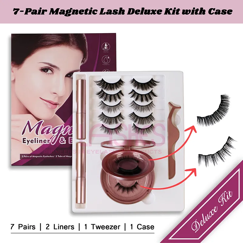 SJ LASHES 7-Pair Magnetic Lash Deluxe Kit: 7 Diverse Styles with Dual Liners, Mirror Compact and Tweezer - Premium Deluxe Edition