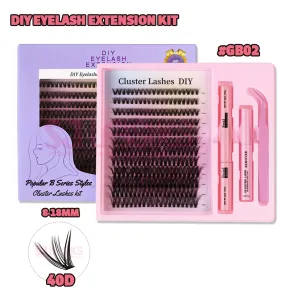 SJ LASHES DIY Cluster Lash Kit: 12-Row 40D Popular Volume with Bond, Seal, Remover and Tweezer - Boutique Purple Edition