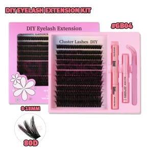 SJ LASHES DIY Cluster Lash Kit: 12-Row 80D Mega Volume with Bond, Seal, Remover and Tweezer #GB04