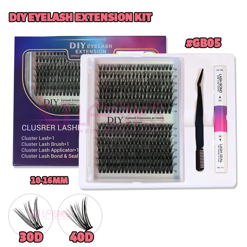 SJ LASHES DIY Eyelash Extension Kit: 10-16mm 280-Cluster Duo-Style (30D & 40D) with Lash Bond & Sealant, Applicator & Lash Brush #GB05