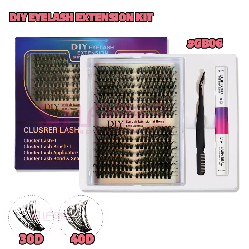 SJ LASHES DIY Eyelash Extension Kit: 14 Pairs Duo-Style (30D & 40D) Cluster Lashes (10–16mm) with Bond & Sealant, Applicator & Lash Brush #GB06