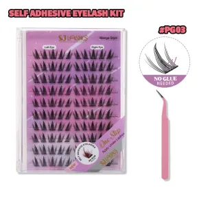SJ LASHES DIY Self-Adhesive Lash Kit: 10-Pair Manga Style Pre-Glued Clusters with Tweezer #PG03