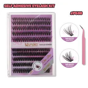 SJ LASHES DIY Self-Adhesive Lash Kit: 200 Pcs 30D & 50D Mixed Style Pre-Glued Clusters with Tweezer #PG08