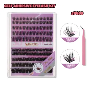 SJ LASHES DIY Self-Adhesive Lash Kit: 120 Pcs Hybrid Style Pre-Glued Clusters with Tweezer #PG09