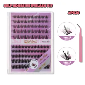 SJ LASHES DIY Self-Adhesive Lash Kit: 110 Pcs Manga Style (2-Style Mix) Pre-Glued Clusters with Tweezer #PG10