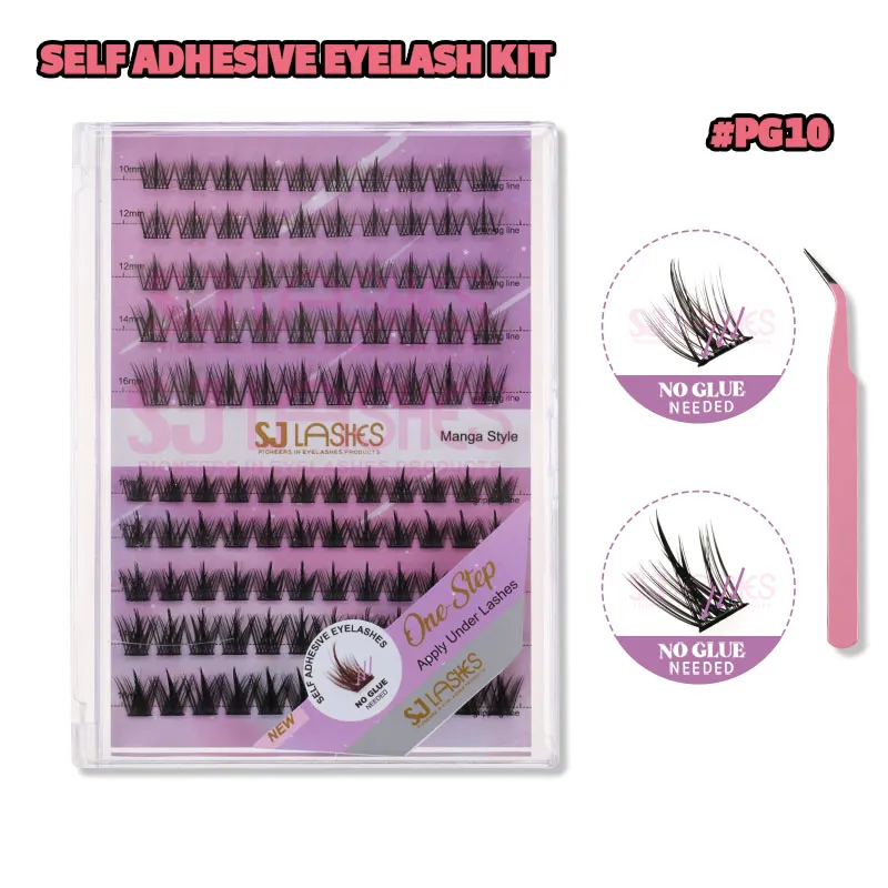 SJ LASHES DIY Self-Adhesive Lash Kit: 110 Pcs Manga Style (2-Style Mix) Pre-Glued Clusters with Tweezer #PG10