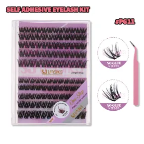 SJ LASHES DIY Self-Adhesive Lash Kit: 120 Pcs Jungle Style (2-Style Mix) Pre-Glued Clusters with Tweezer - Exotic Purple Edition #PG11