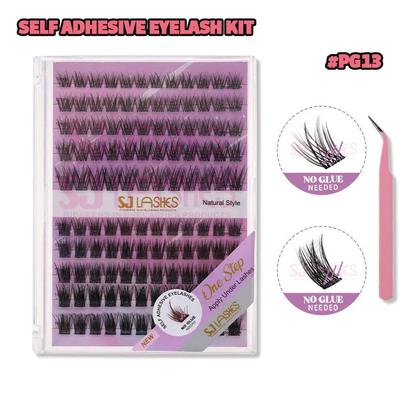 SJ LASHES DIY Self-Adhesive Lash Kit: 120 Pcs Natural Style (2-Style Mix) Pre-Glued Clusters with Tweezer #PG13