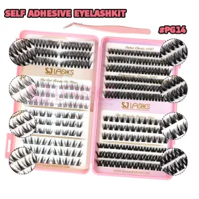 SJ LASHES DIY Self-Adhesive Lash Kit: 264 Pcs 8-Style Mixed Collection (40D/50D) with Tweezer - Signature Pink Mega Box #PG14