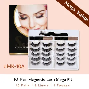 SJ LASHES 10-Pair Magnetic Lash Mega Kit: Dual Magnetic Eyeliners and Precision Tweezer - Mega Value Professional Edition